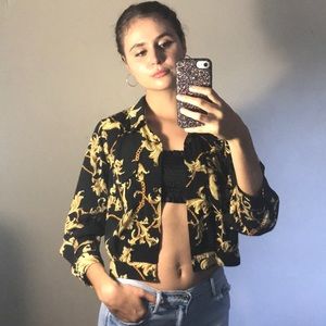 Black Versace-Style Button Down Blouse